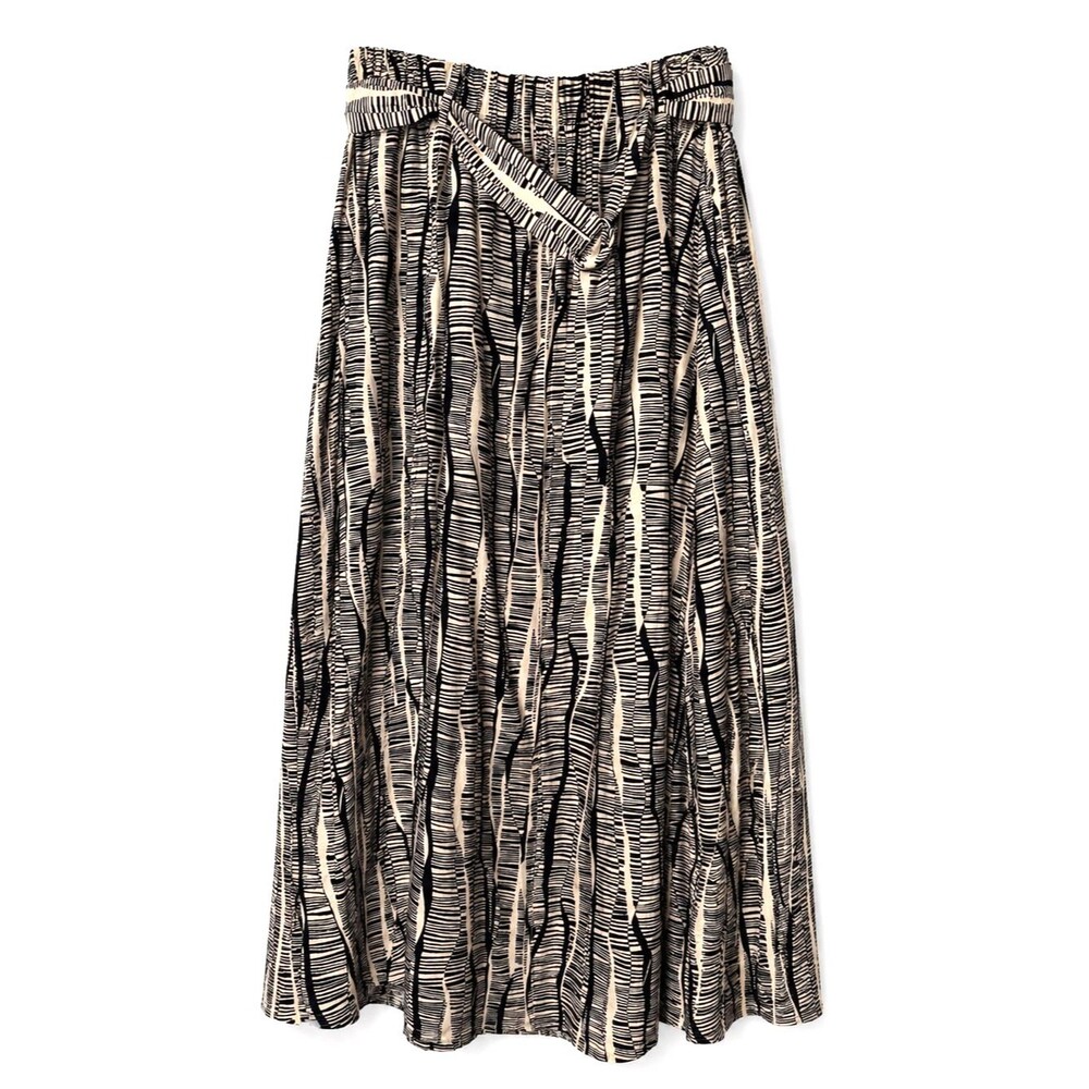 Nine West Boho Cotton Set sz L Belted Midi Skirt Puff Sleeve Top Neutral Resort - Picture 3 of 9